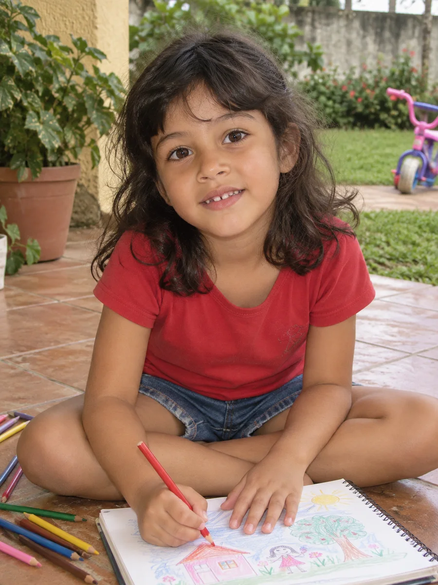 Retrato ilustrativo de Pietra na infância.